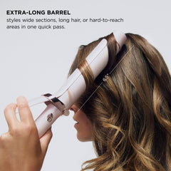 T3 Curl X ceramic barrel delivers a glossy finish.