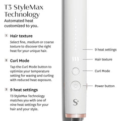 T3 StyleMax heat settings display shows nine precise options for tailored styling