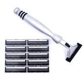 Taconic Shave all-metal heavyweight razor handle with chrome finish for durability.