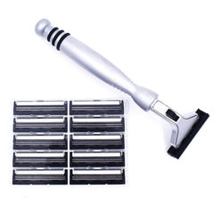 Taconic Shave all-metal heavyweight razor handle with chrome finish for durability.