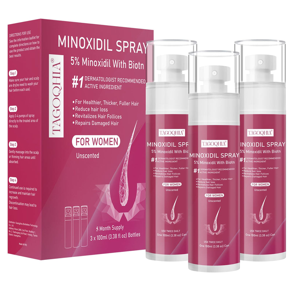 TAGOQHIA 5% Minoxidil women bottle targets thinning areas for regrowth potential.