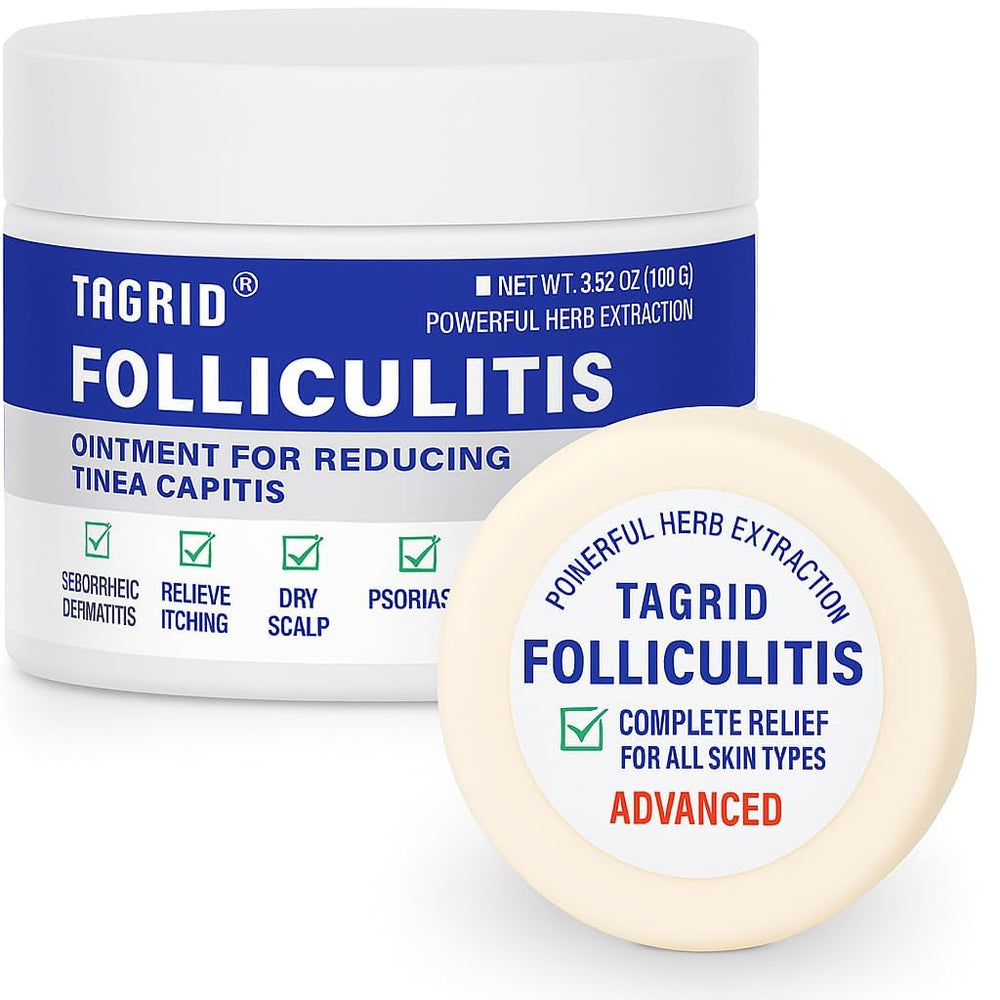 TAGRID Folliculitis Treatment Cream jar provides targeted relief and deep hydration.
