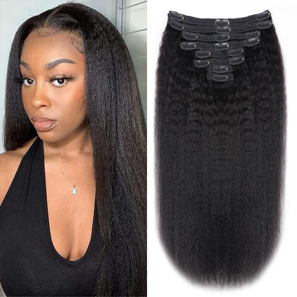 Tahikie Kinky Straight clip-in extensions front view for natural daily volume.