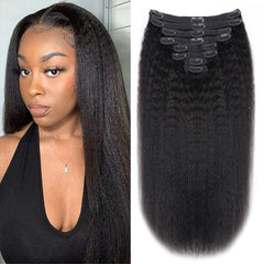 Tahikie Kinky Straight clip-in extensions front view for natural daily volume.
