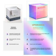 TAINESS rainbow box top design; raised lid helps keep towels clean and accessible.
