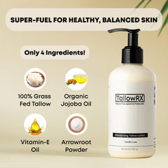 Textura ligera y absorción rápida de TALLOWRX para piel fresca.