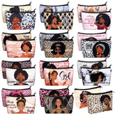 Talltalk canvas makeup bag with black women pattern for travel organization.