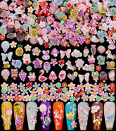 Charms TAMHOO acrílicas 250 piezas, variedad de formas para uñas decorativas