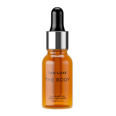 Tan-Luxe The Body Illuminating Drops bottle with a subtle, customizable glow.