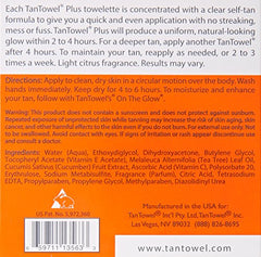 Tan Towel Plus packaging close-up showing easy to use self tan towelettes