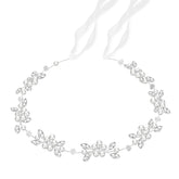 Tanfeine flower headpiece with pearls and diamonds adds elegant sparkle for weddings