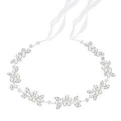 Tanfeine flower headpiece with pearls and diamonds adds elegant sparkle for weddings