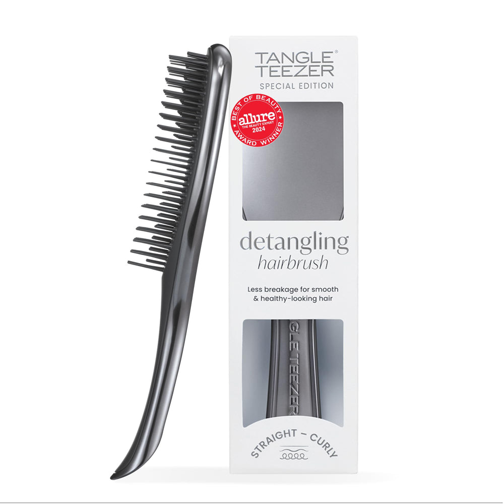 Tangle Teezer Chrome Ultimate Detangler Brush eases knot removal for silky strands.