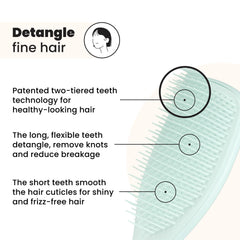 Tangle Teezer Fine Ultimate Detangler teeth closeup showing two-tiered design for knot removal