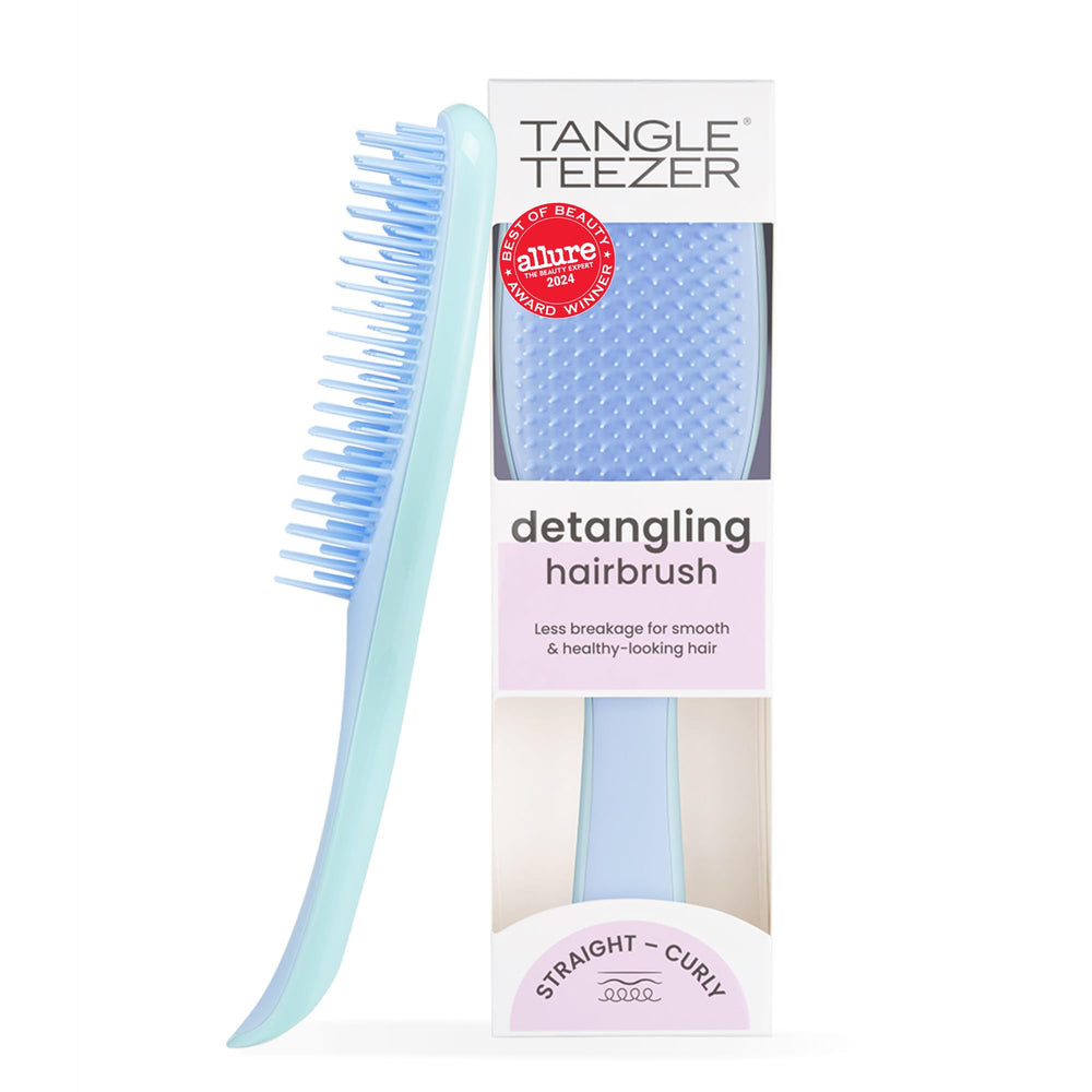 Tangle Teezer Ultimate Detangler in denim blues packshot showing knot-free detangling potential