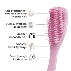 Tangle Teezer short teeth smooth strands for frizz control and shine.