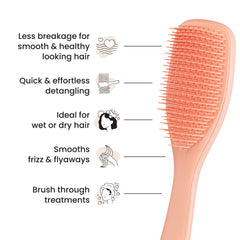 Soft-teeth detangler smoothing strands for a calm finish