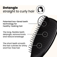 Tangle Teezer Ultimate Detangler featuring two-tier teeth for easier knot removal and smoother hair.
