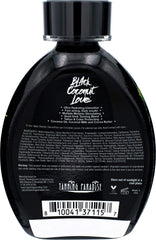 Tanning Paradise Black Coconut Love bottle back reveals tattoo protection formula benefits.