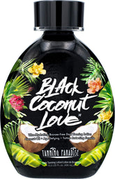 Tanning Paradise Black Coconut Love bottle front for ultra-hydration and tan enhancement.