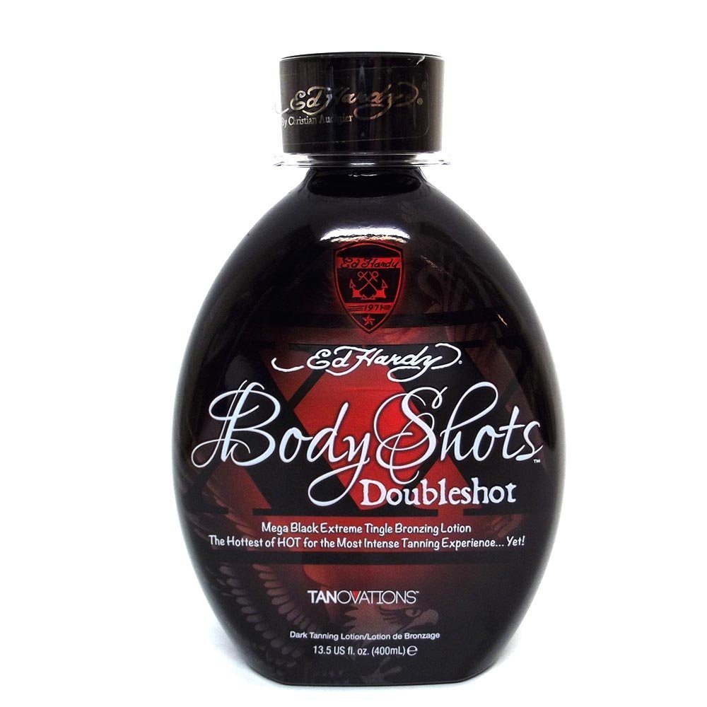 Tanovations Ed Hardy Body Shots Double Shot bottle delivers extreme heat for rapid color development