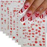 TANYOOTO pegatinas para uñas con corazones metálicos rojos, estilo festivo