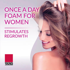 TARO minoxidil foam dispense shown for easy, precise scalp treatment