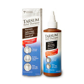 Tarsum Extra Fuerza shampoo botella visible, alivia irritación del cuero cabelludo.