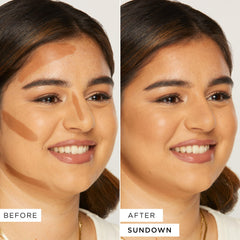 Tarte Maneater Silk Stick Bronzer Sundown swatch reveals natural sun-kissed warmth.