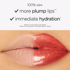 tarte maracuja juicy shimmer glass lip plump lips close-up with glossy shimmer finish
