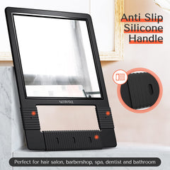 TASALON hand mirror shows crystal-clear reflection on HD tempered glass.