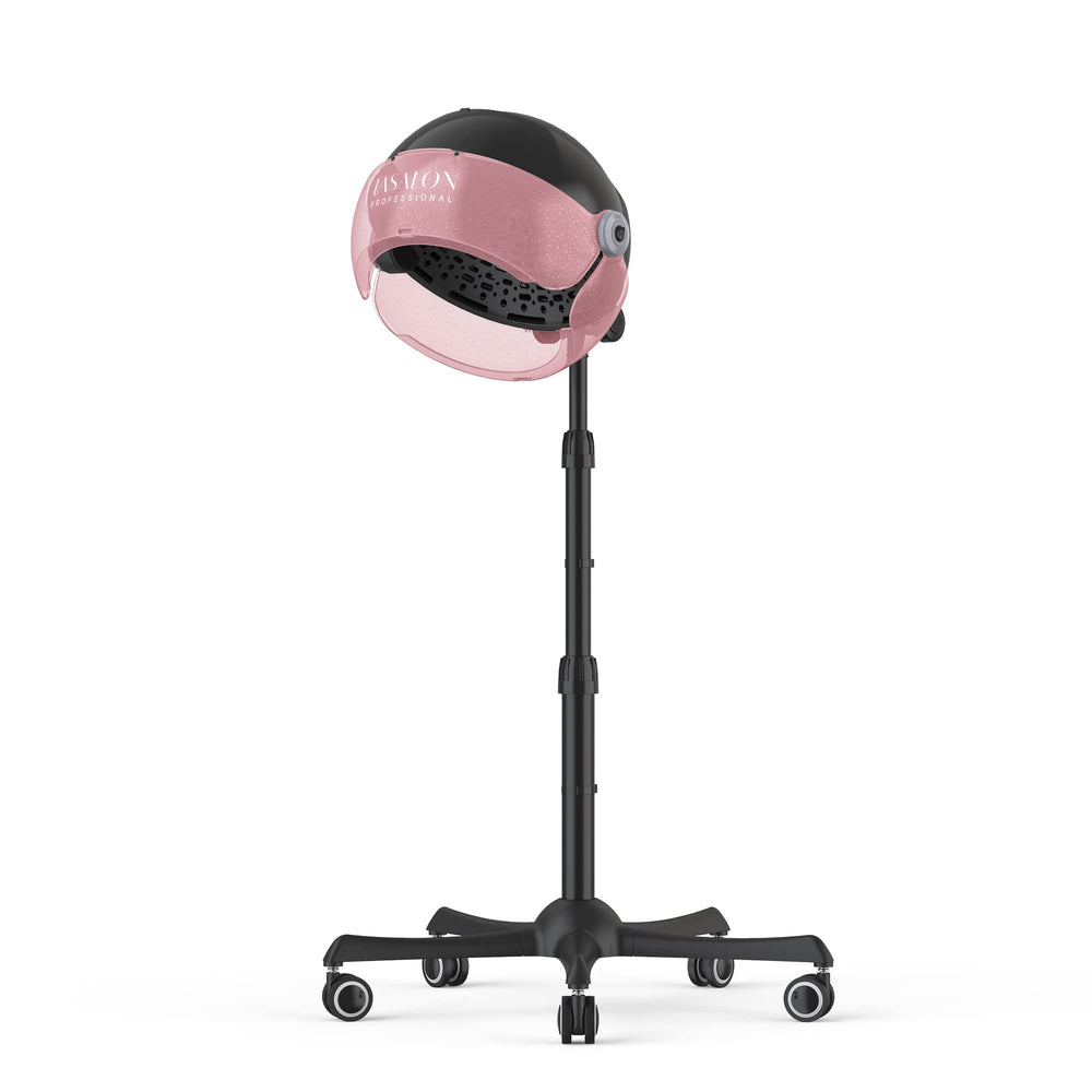 TASALON Ionic hooded hair dryer front view, pink glitter, ideal for home or salon drying.