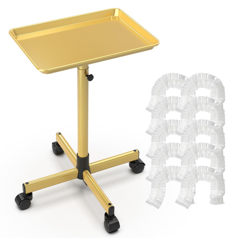 TASALON rolling salon cart with gold finish and flat top keeps tools organized during sessions.