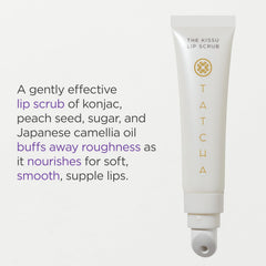 Tatcha Kissu Lip Scrub peach seed exfoliant in action gently polishes dry lips.