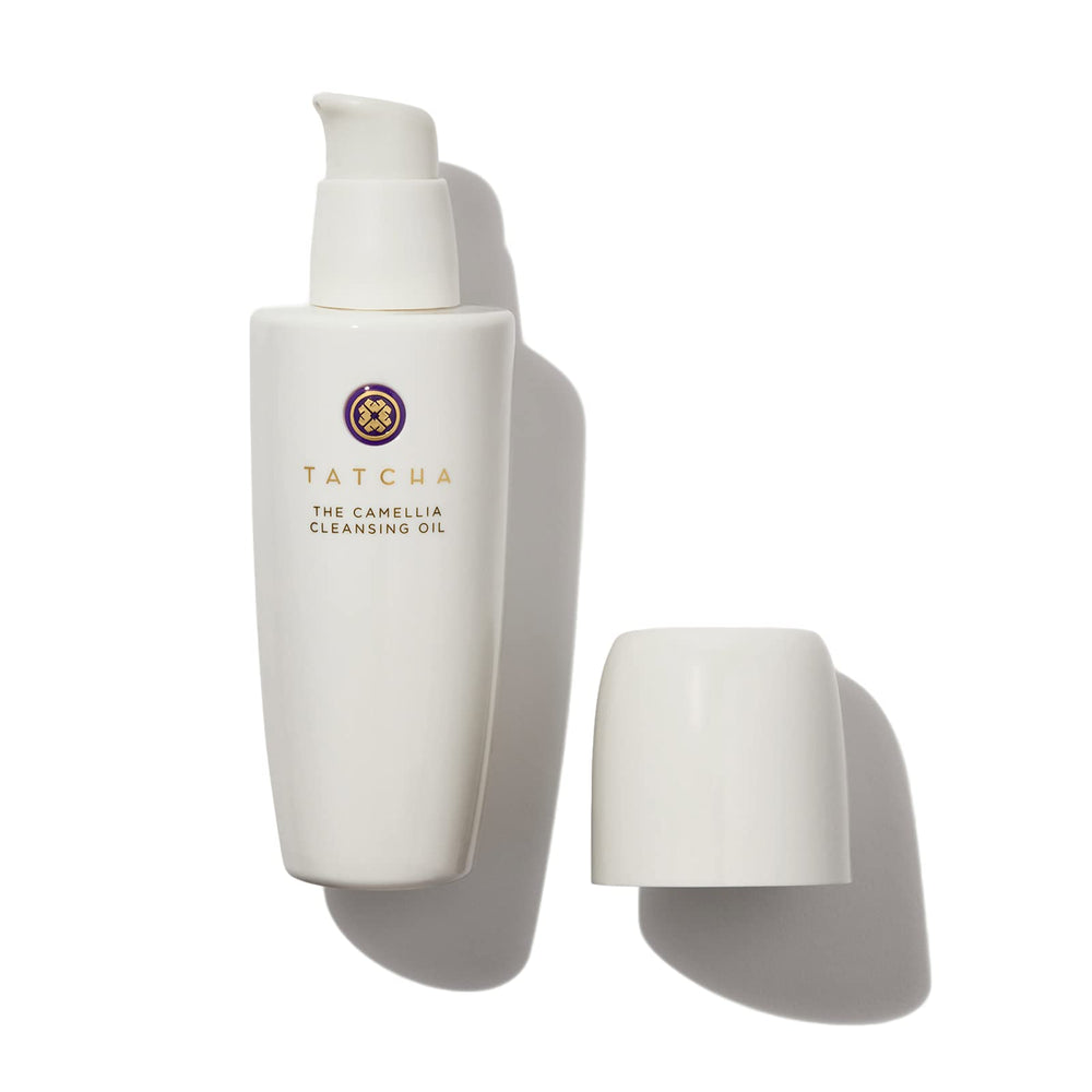 TATCHA Pure One Step Camellia Cleansing Oil bottle pour for easy makeup removal