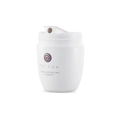 Tatcha Rice Polish Classic foam-lather swirls for gentle cleansing and glow.