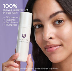 Tatcha Silk Serum application spot highlights smoothing near fine lines