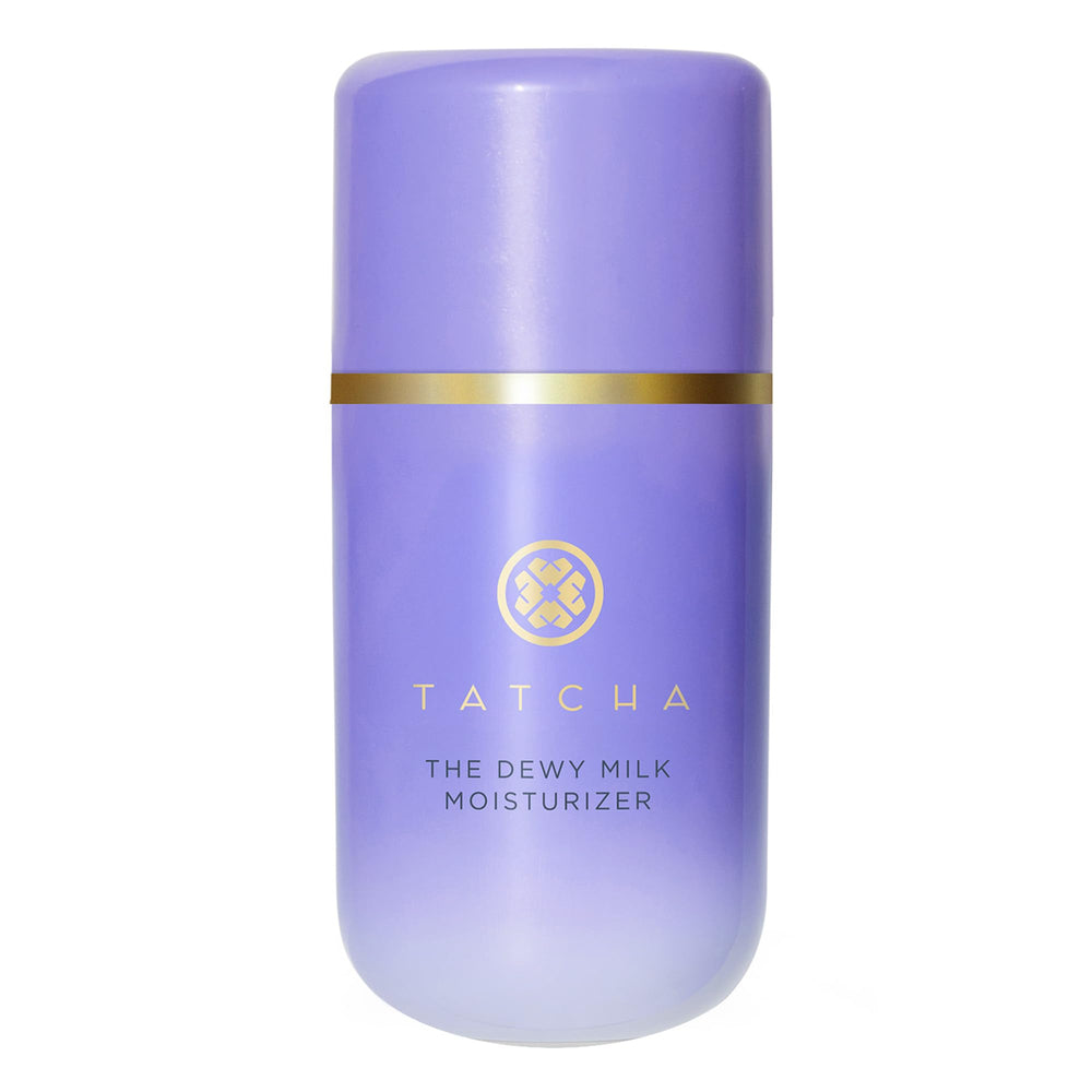 Tatcha The Dewy Milk Moisturizer bottle pour for lightweight hydration and balanced shine.