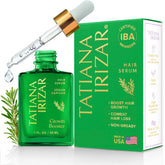 Tatiana Irizar caffeine hair growth serum bottle for daily scalp nourishment, promotes fuller-looking hair.
