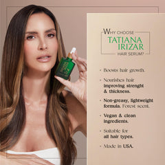 Tatiana Irizar non-greasy herbal scent serum on scalp.