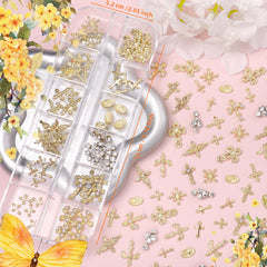 Tatiwoo 3D crosses nail charms with rhinestones for a standout manicure.