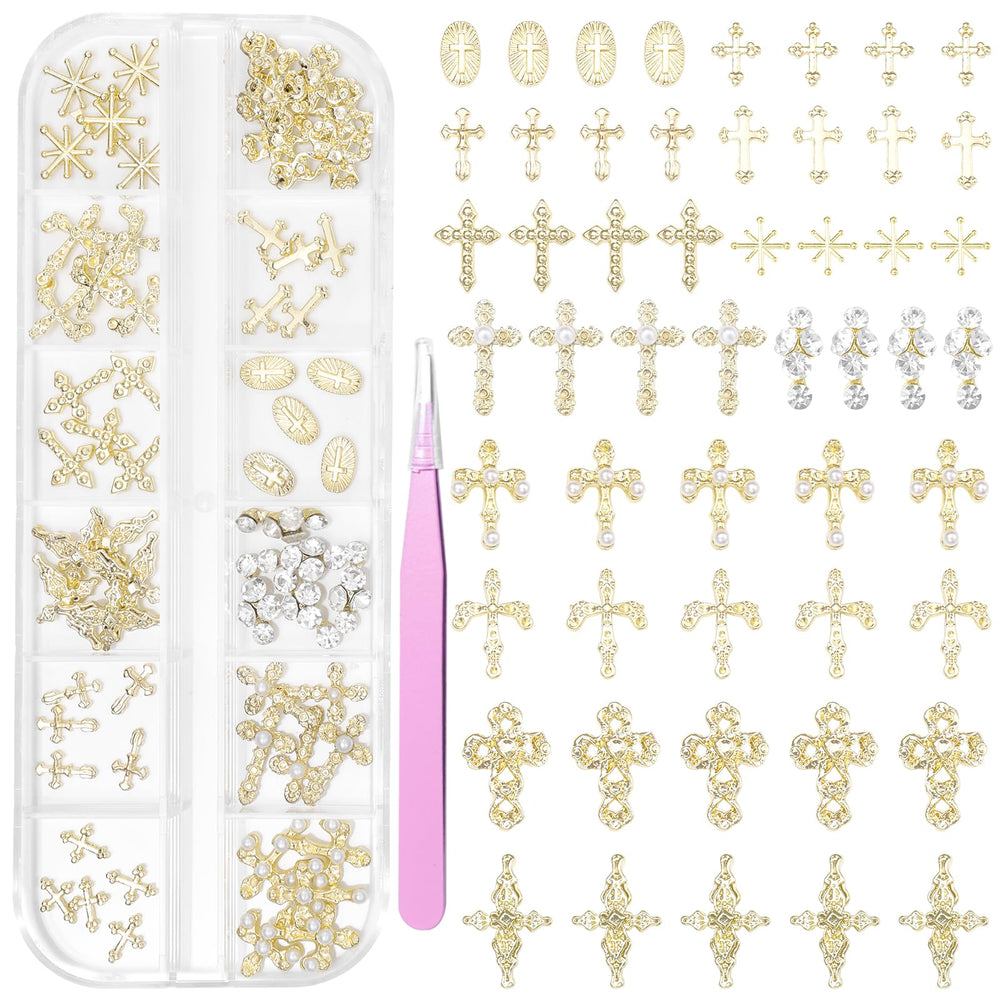 Tatiwoo gold nail charms cross collection for chic nail art.