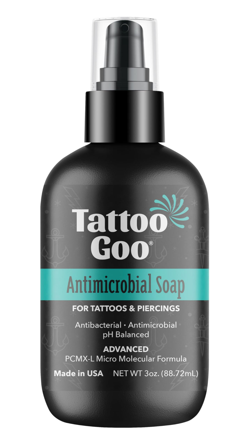 Tattoo Goo cleansing soap bottle for gentle daily tattoo and piercing cleansing.