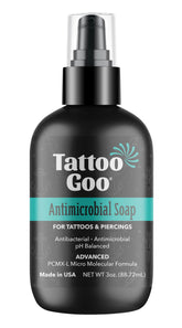 Tattoo Goo cleansing soap bottle for gentle daily tattoo and piercing cleansing.