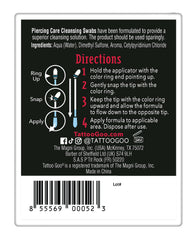 Tattoo Goo Piercing Care: diseño de uso único con activación por clic para higiene sin contacto.
