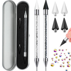 Tatuo 2-Pieces Rhinestone Picker Dotting Pen with black and white handle for precise gem pickup.