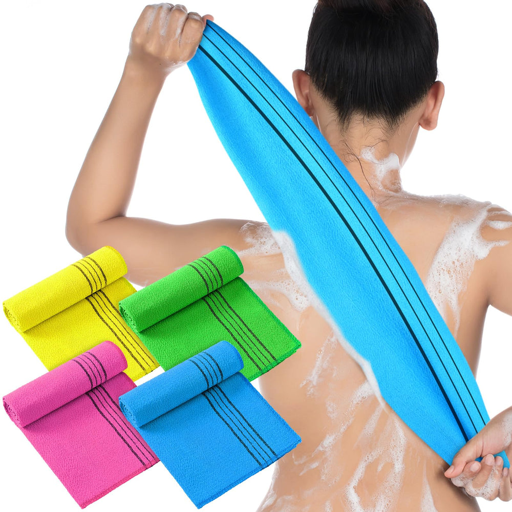 Tatuo 4-piece exfoliating washcloths back scrubber multicolor set for full-body cleansing