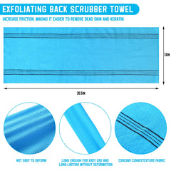 Tatuo blue back-scrubber washcloth reaching the back for thorough cleansing