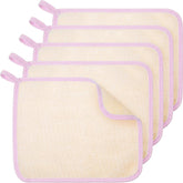 Tatuo exfoliating cloths dual-texture for face and body with pink edge for gentle exfoliation.