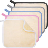 Toallas exfoliantes Tatuo muestran rostro y cuerpo, textura doble para exfoliar suavemente.